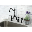 Kingston Brass English Country Bridge Kitchen Faucet with Brass Side Sprayer, Matte Black (KS7750ALBS)