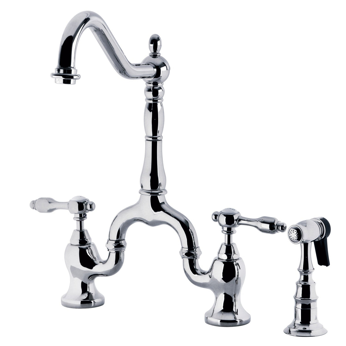 Tudor Bridge Kitchen Faucet with Brass Side Sprayer in Polished Chrome