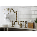 Kingston Brass English Country Bridge Kitchen Faucet with Brass Side Sprayer, Antique Brass (KS7753ALBS)