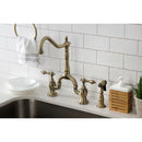 Kingston Brass English Country Bridge Kitchen Faucet with Brass Side Sprayer, Antique Brass (KS7753ALBS)