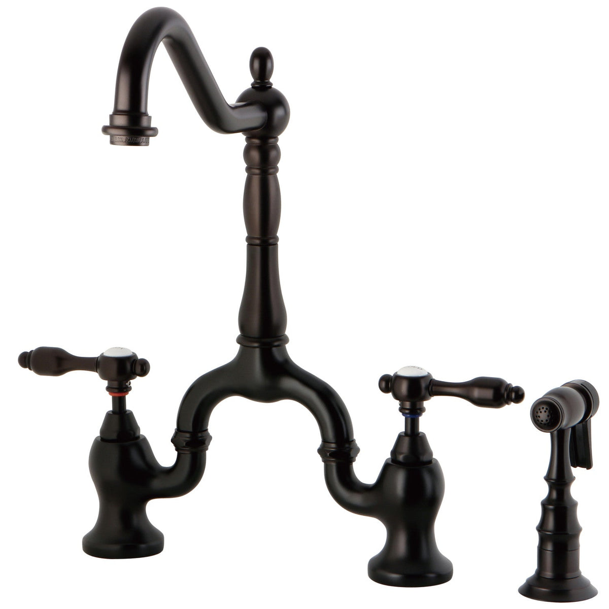 Tudor Bridge Kitchen Faucet with Brass Side Sprayer in Oil Rubbed Bronze