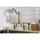 Kingston Brass English Country Bridge Kitchen Faucet with Brass Side Sprayer, Brushed Brass (KS7757ALBS)
