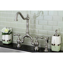 Kingston Brass English Country Bridge Kitchen Faucet with Brass Side Sprayer, Brushed Nickel (KS7758ALBS)