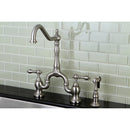 Kingston Brass English Country Bridge Kitchen Faucet with Brass Side Sprayer, Brushed Nickel (KS7758ALBS)