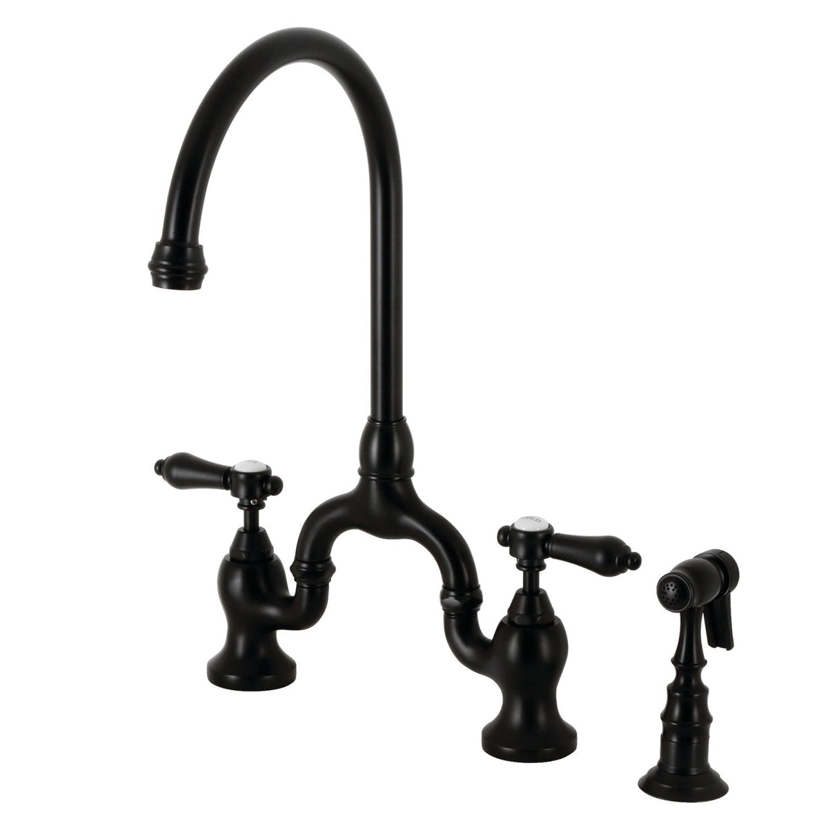 Heirloom Bridge Kitchen Faucet with Brass Side Sprayer in Matte Black