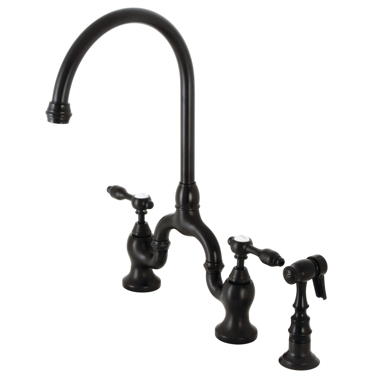 Tudor Bridge Kitchen Faucet with Brass Side Sprayer in Matte Black