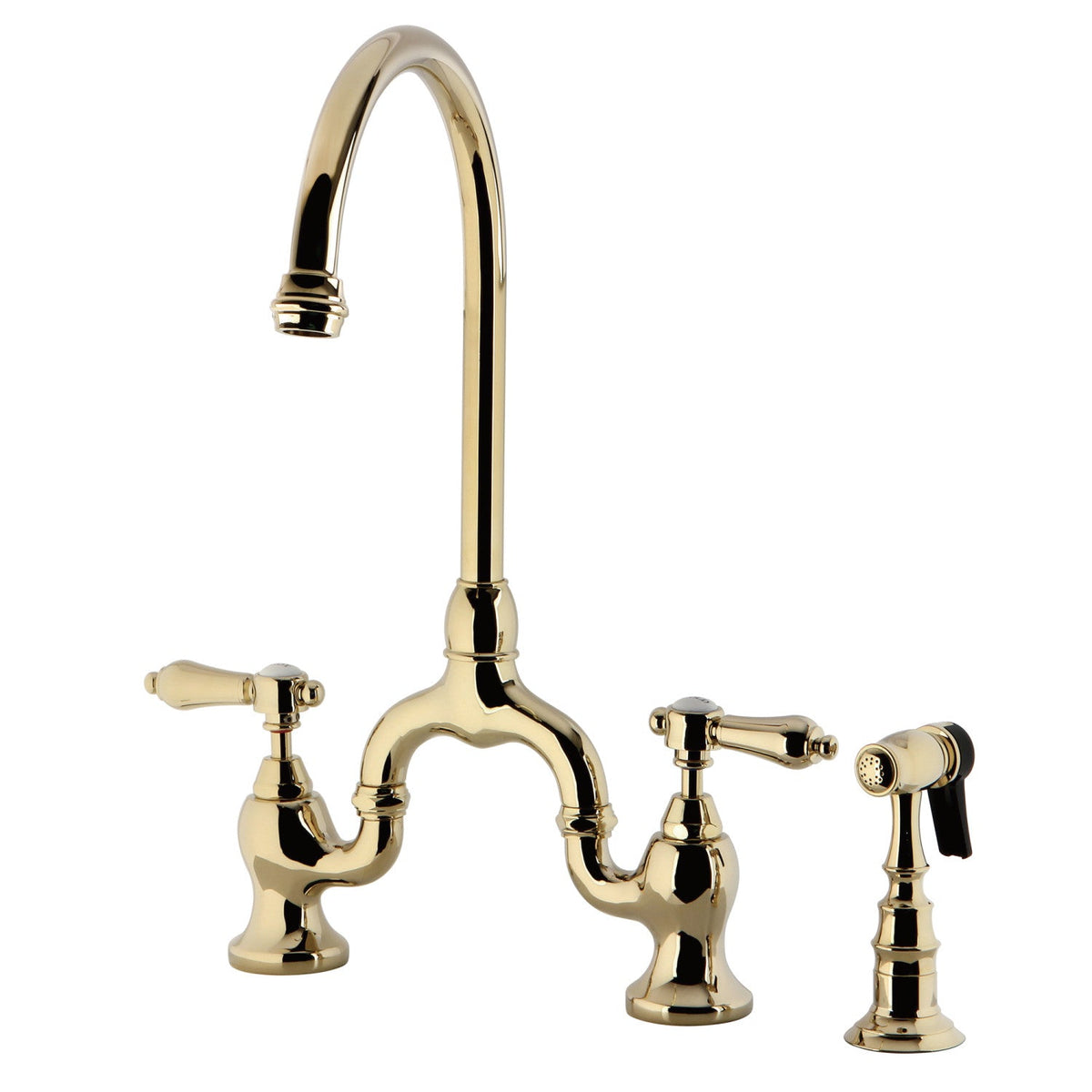 Heirloom Bridge Kitchen Faucet with Brass Side Sprayer in Polished Brass