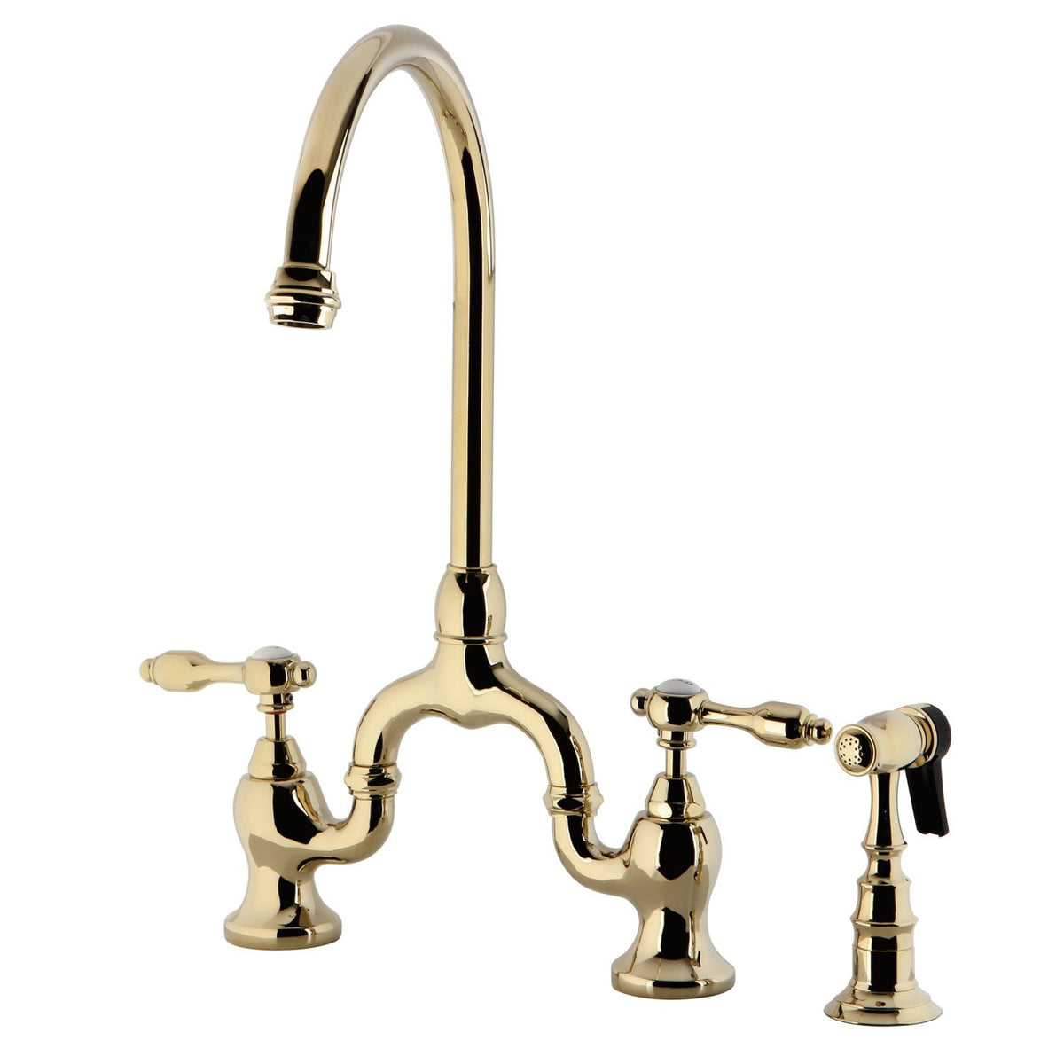 Tudor Bridge Kitchen Faucet with Brass Side Sprayer in Polished Brass