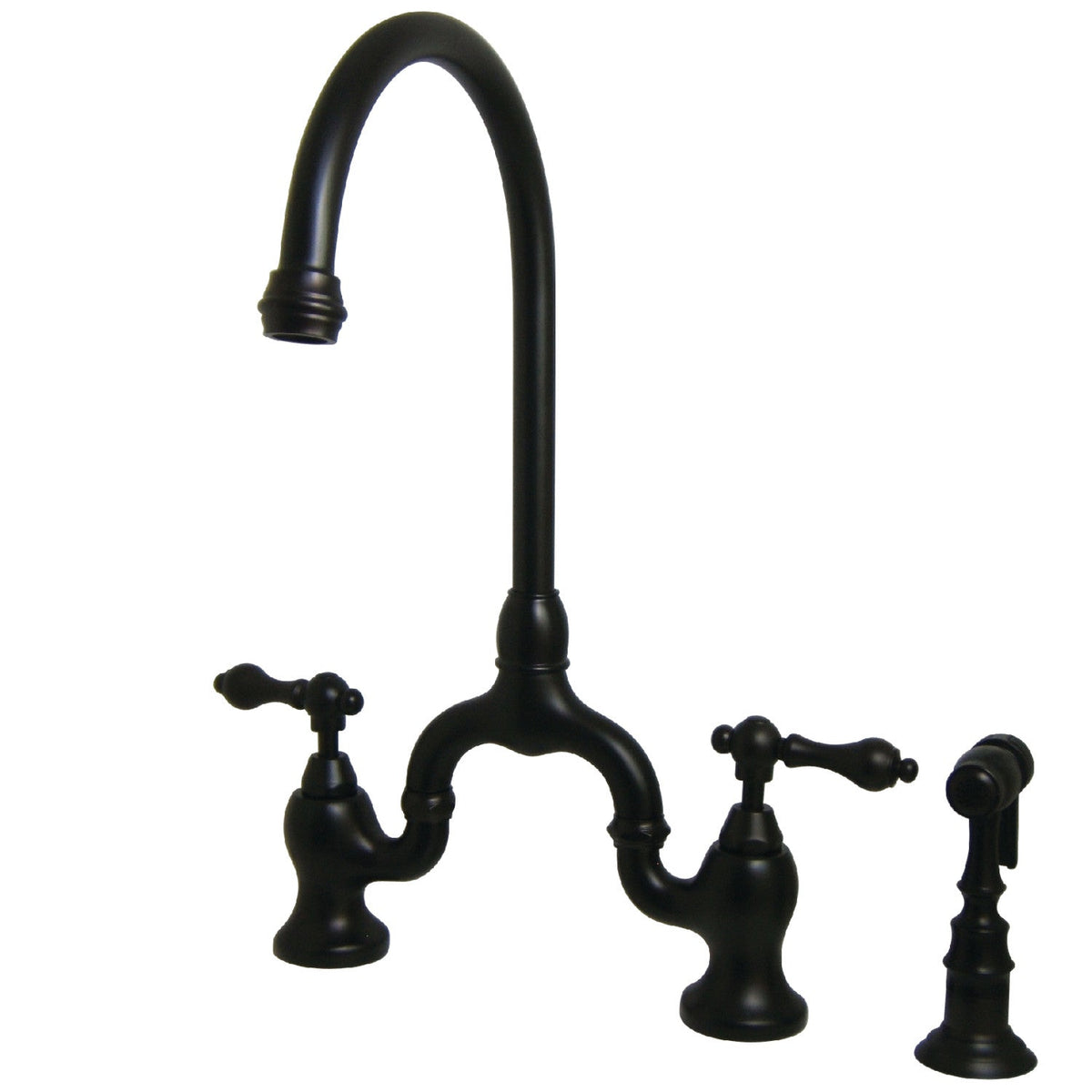 English Country Bridge Kitchen Faucet with Brass Side Sprayer in Oil Rubbed Bronze