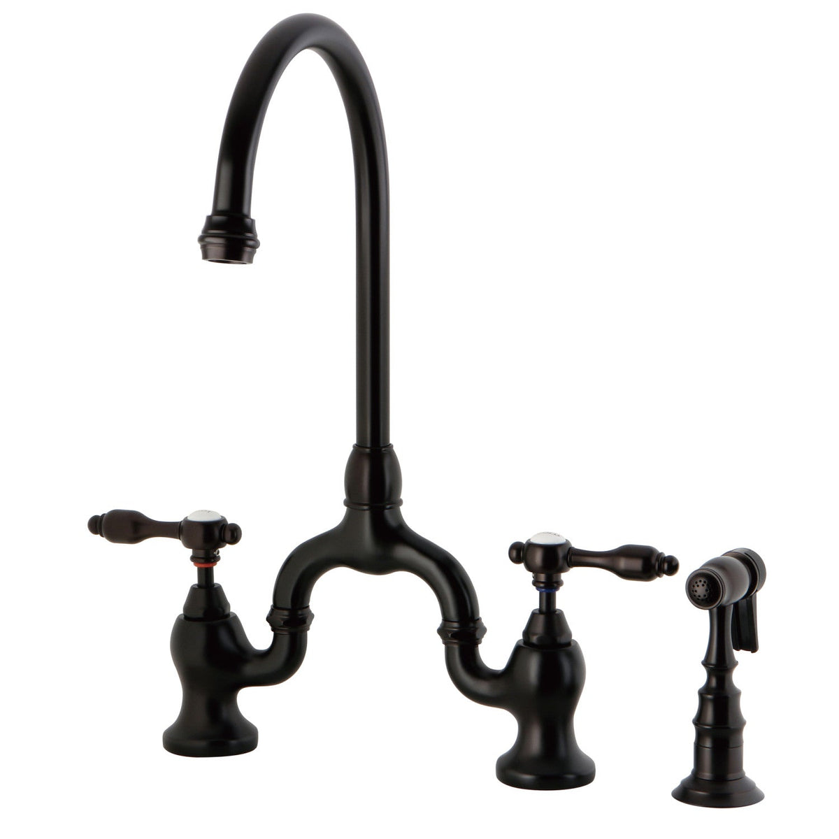 Tudor Bridge Kitchen Faucet with Brass Side Sprayer in Oil Rubbed Bronze