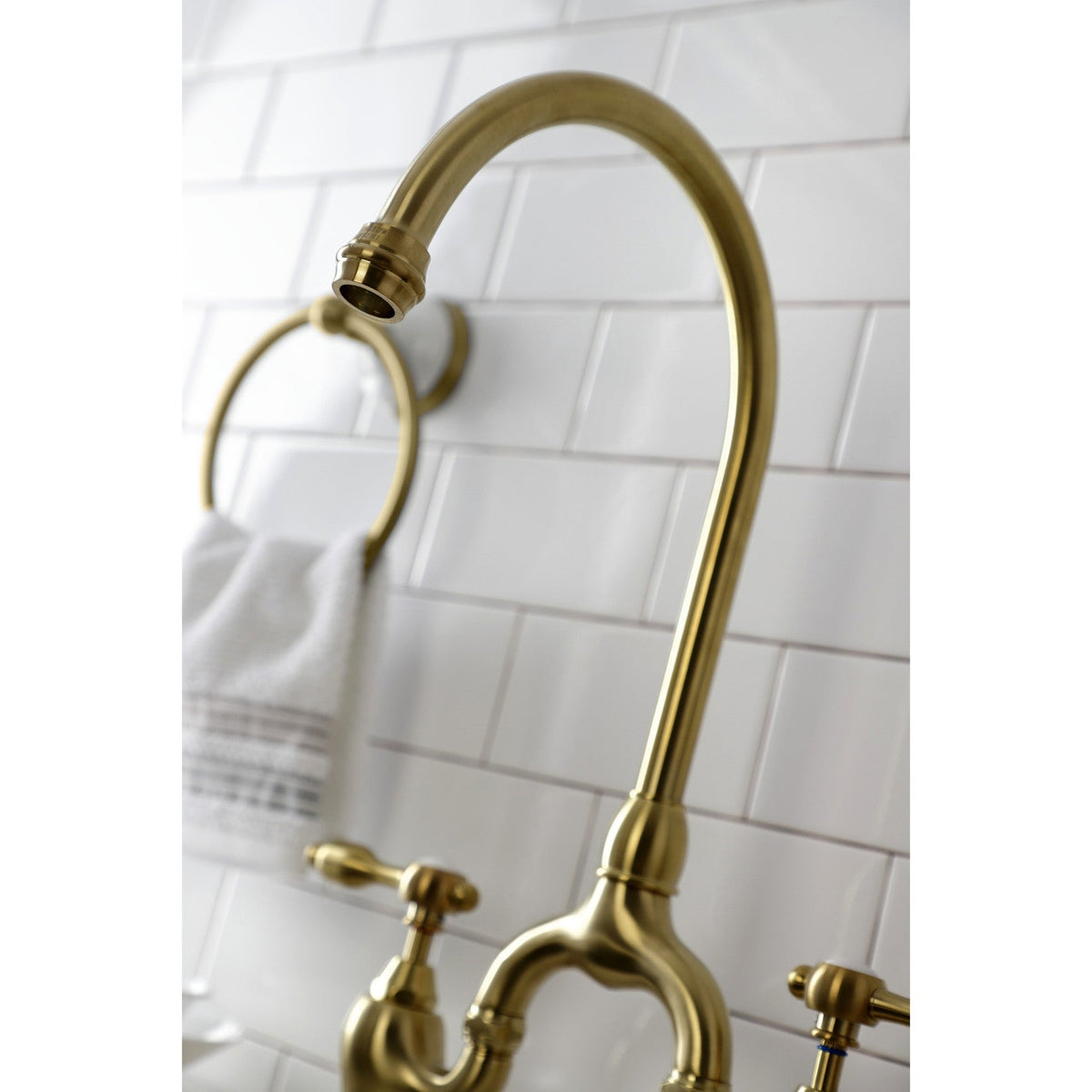 Tudor Bridge Kitchen Faucet with Brass Side Sprayer in Brushed Brass