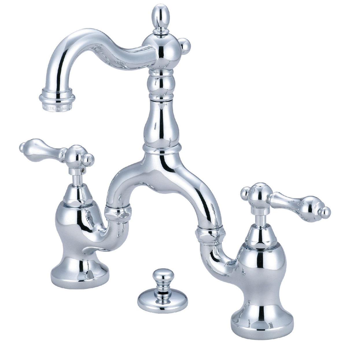 English Country Bridge Bathroom Faucet with Brass Pop-Up in Polished Chrome