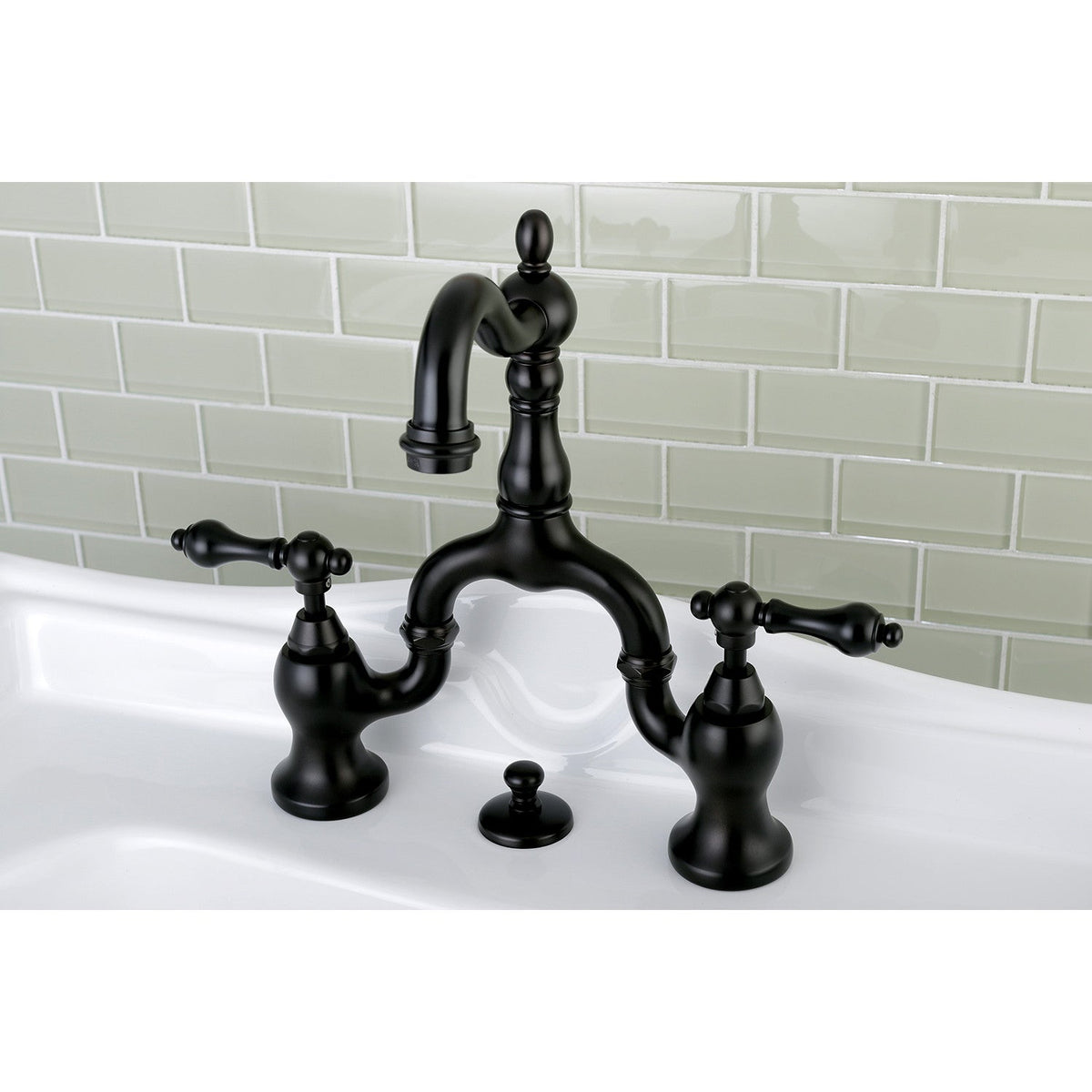 English Country Bridge Bathroom Faucet with Brass Pop-Up in Oil Rubbed Bronze