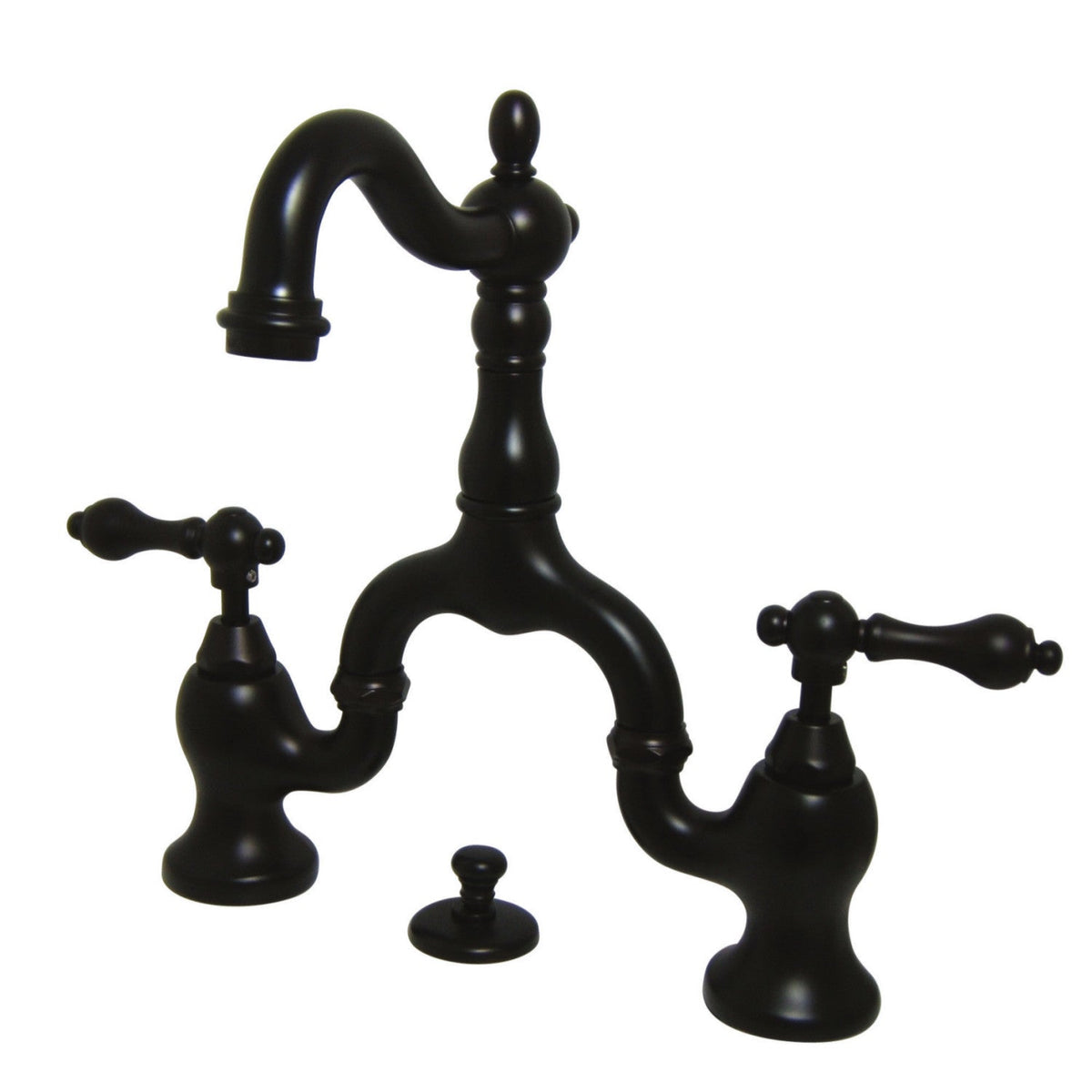 English Country Bridge Bathroom Faucet with Brass Pop-Up in Oil Rubbed Bronze