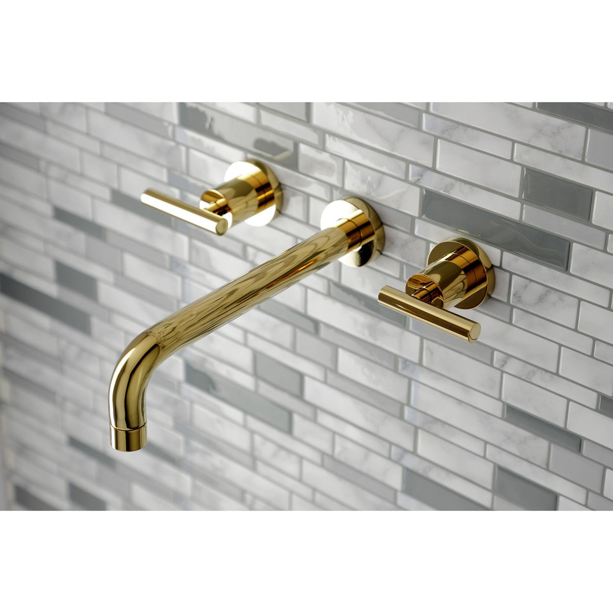 Manhattan Two-Handle Wall Mount Roman Tub Faucet in Polished Brass