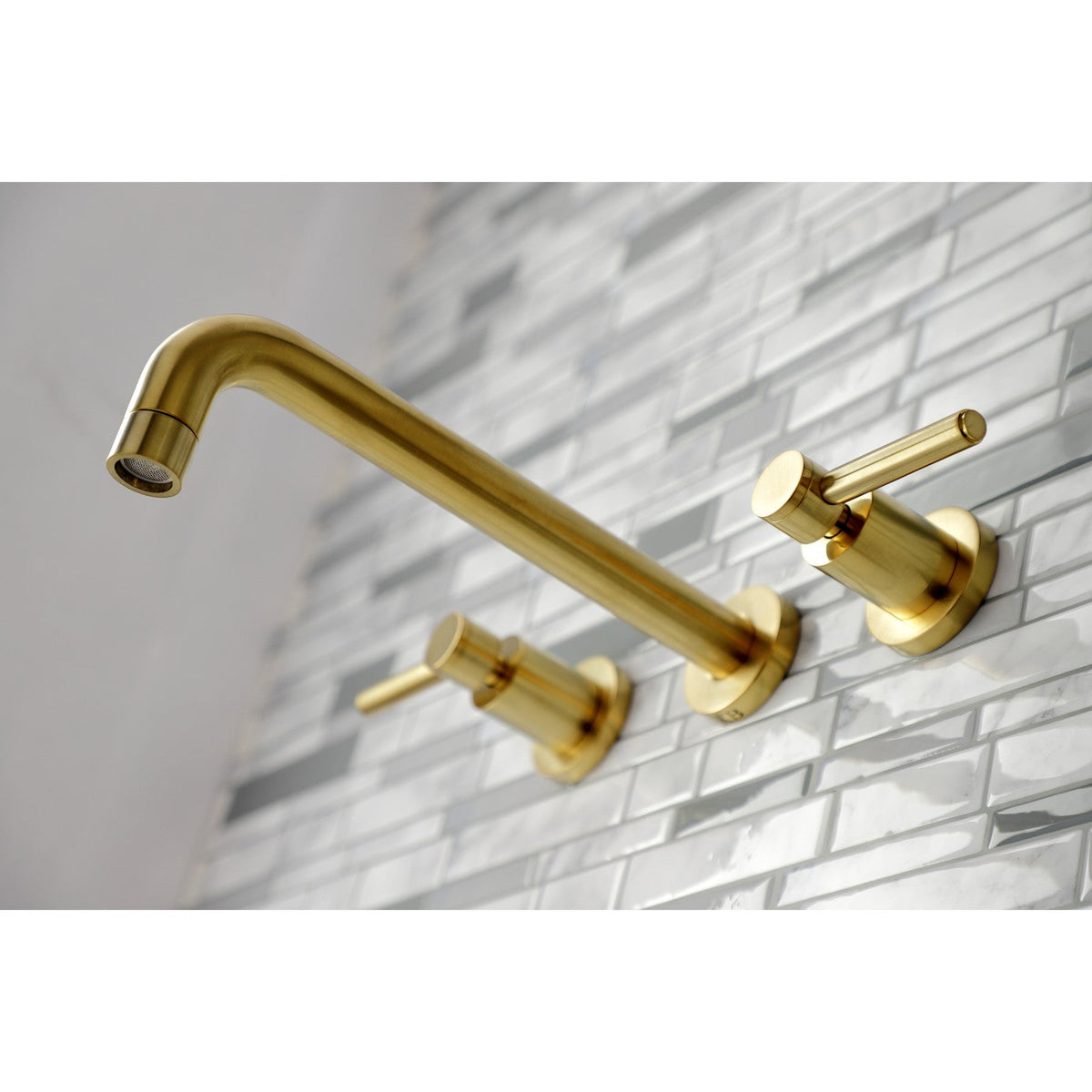 Concord Two-Handle Wall Mount Roman Tub Faucet in Brushed Brass