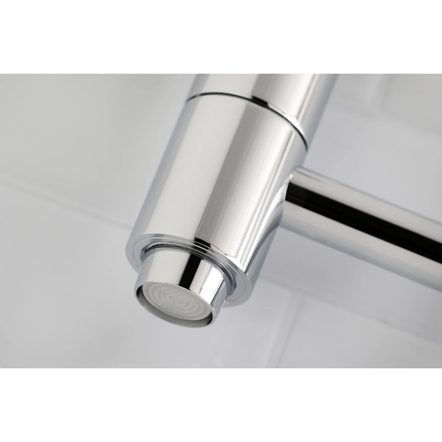 Polished chrome pot filler faucet spout tip with spray outlet screen