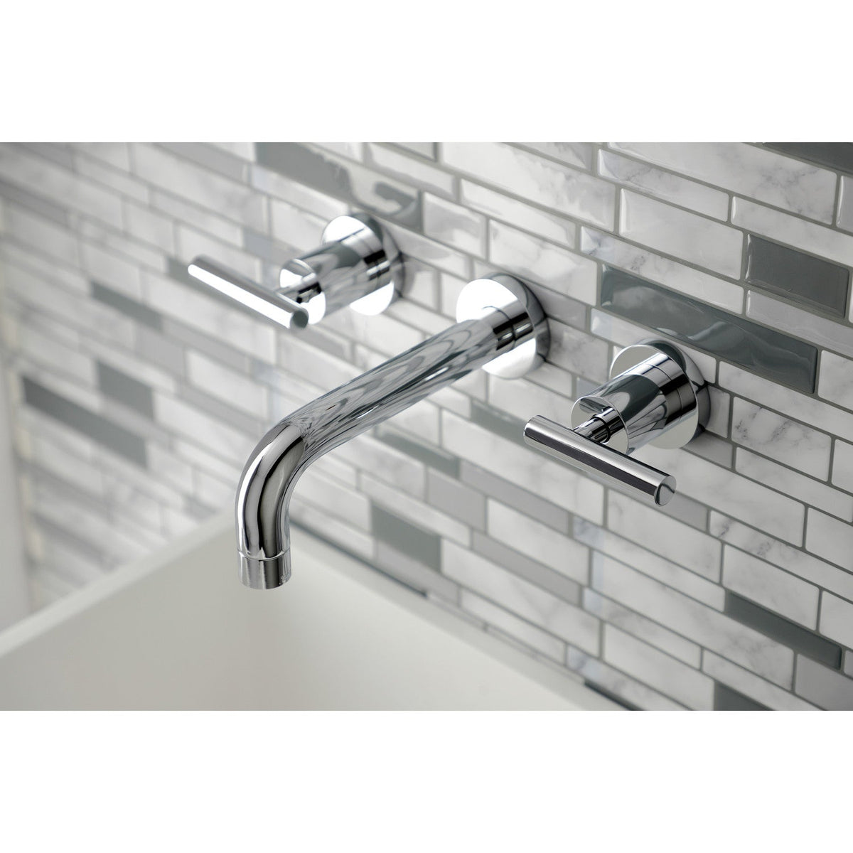 Manhattan Double-Handle Wall Mount Bathroom Faucet in Polished Chrome