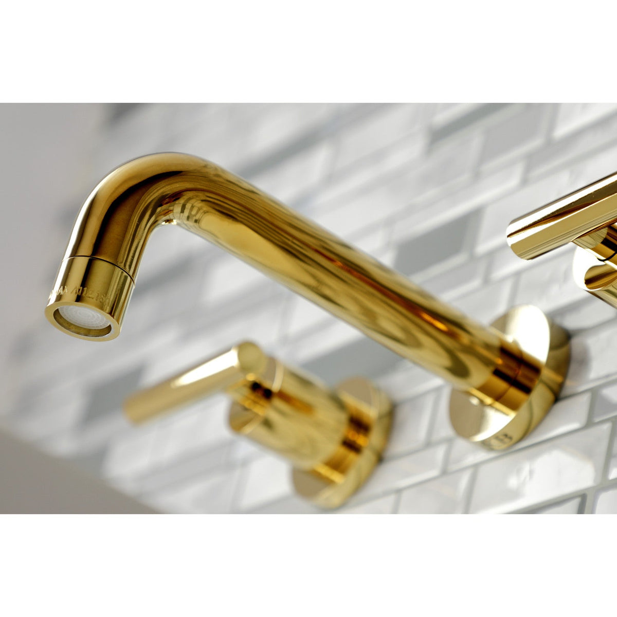 Manhattan Double-Handle Wall Mount Bathroom Faucet in Polished Brass