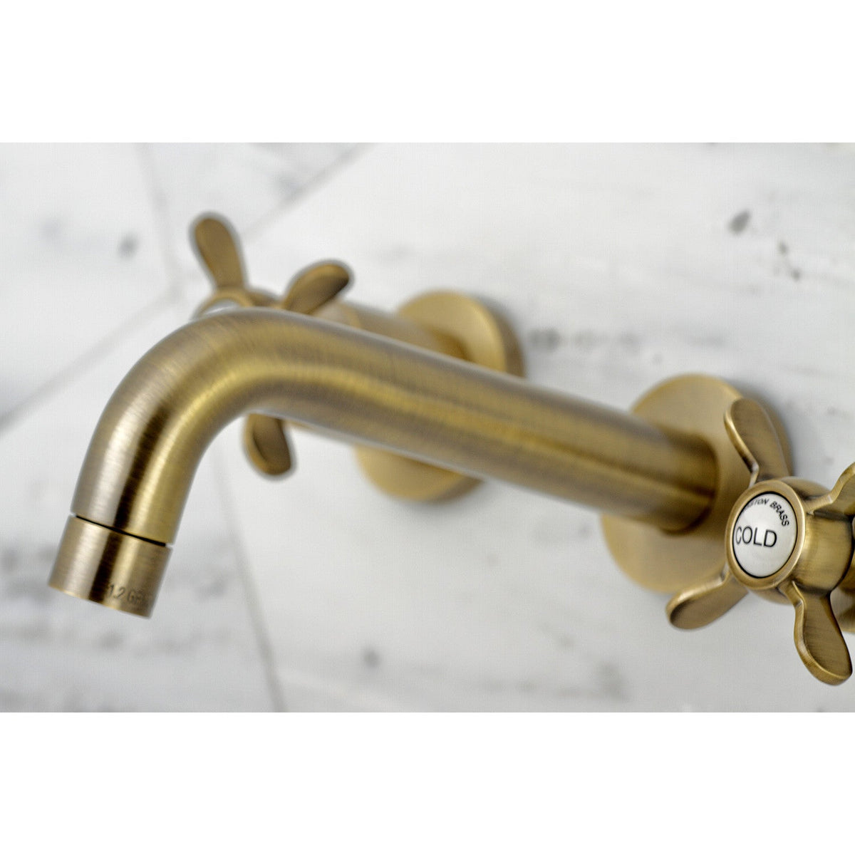 Essex Double-Handle Wall Mount Bathroom Faucet in Antique Brass