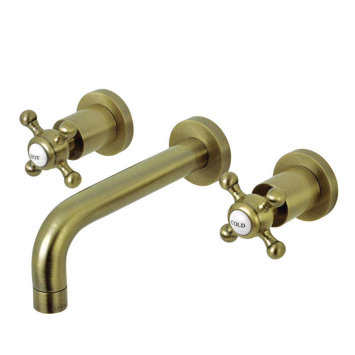Metropolitan Double-Handle Wall Mount Bathroom Faucet in Antique Brass
