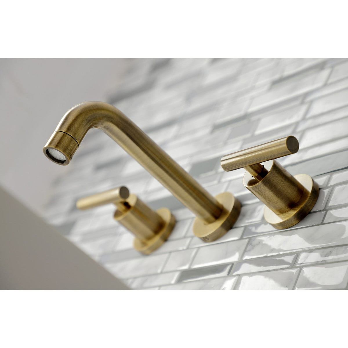 Manhattan Double-Handle Wall Mount Bathroom Faucet in Antique Brass
