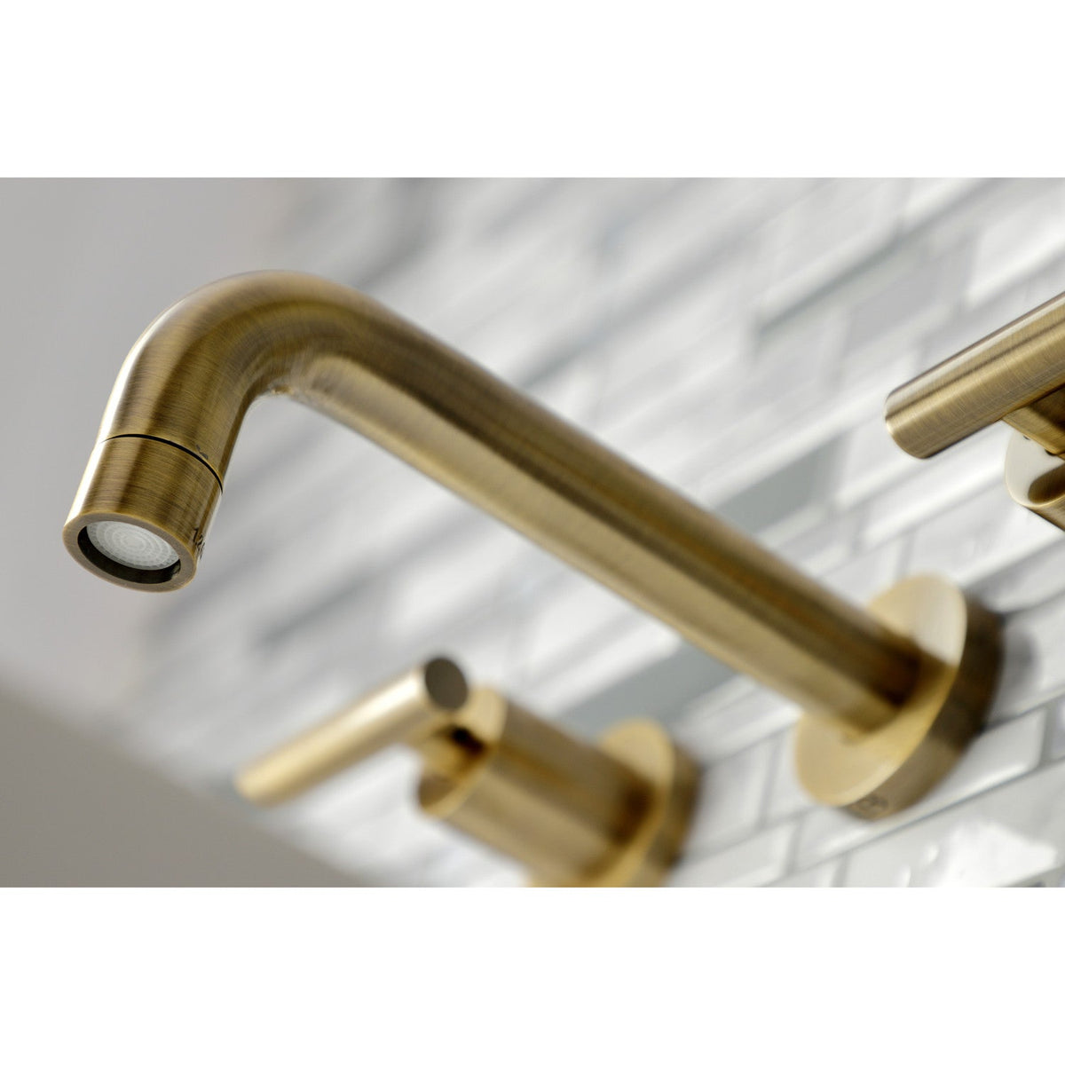 Manhattan Double-Handle Wall Mount Bathroom Faucet in Antique Brass