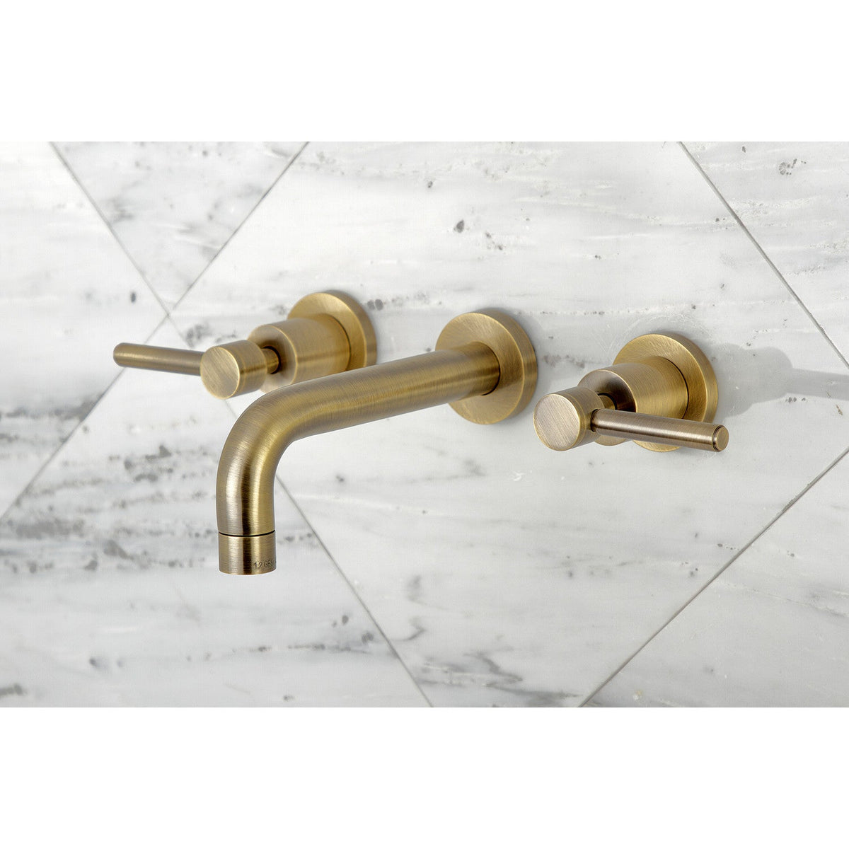 Concord Double-Handle Wall Mount Bathroom Faucet in Antique Brass