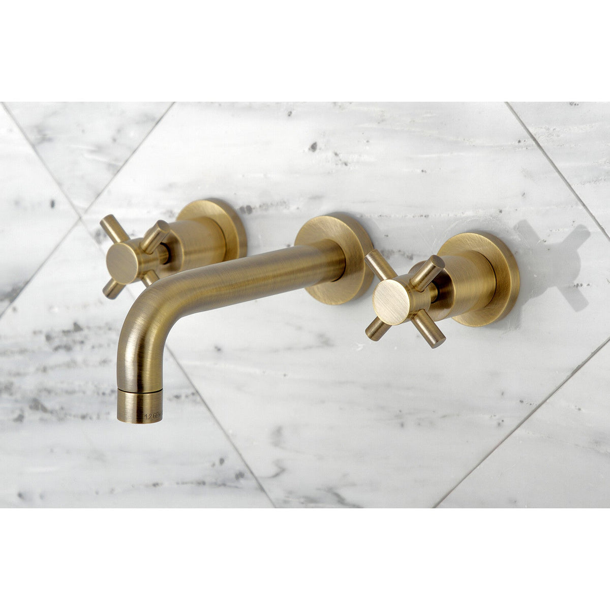Concord Double-Handle Wall Mount Bathroom Faucet in Antique Brass