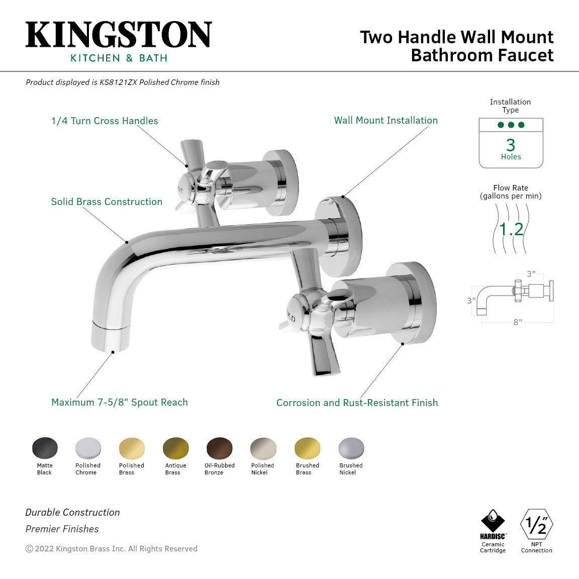 Millennium Double-Handle Wall Mount Bathroom Faucet in Antique Brass