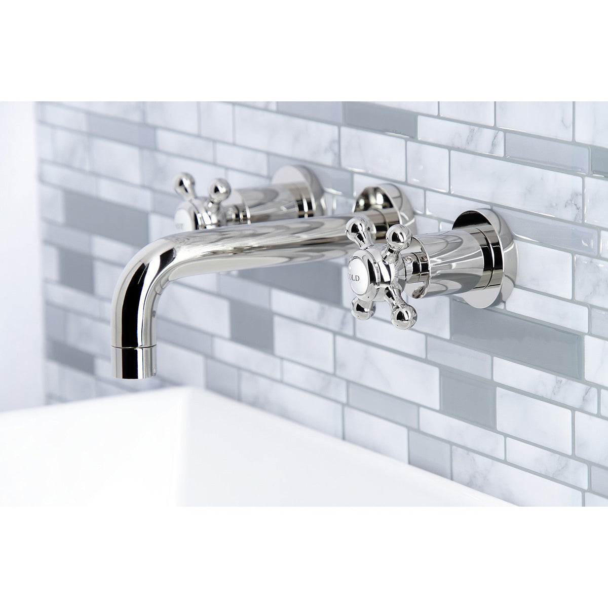 Metropolitan Double-Handle Wall Mount Bathroom Faucet in Polished Nickel