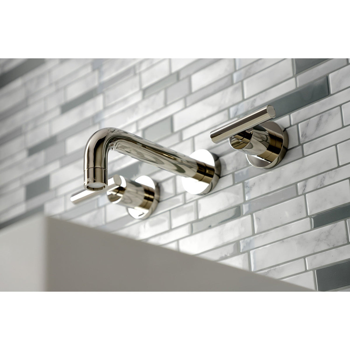 Manhattan Double-Handle Wall Mount Bathroom Faucet in Polished Nickel