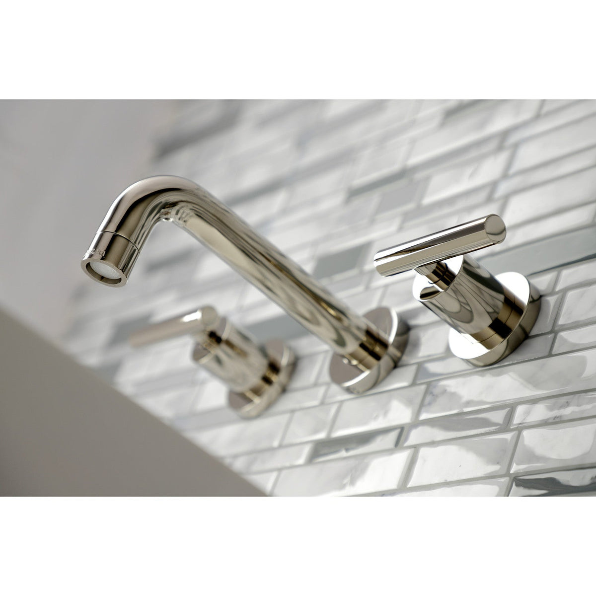 Manhattan Double-Handle Wall Mount Bathroom Faucet in Polished Nickel