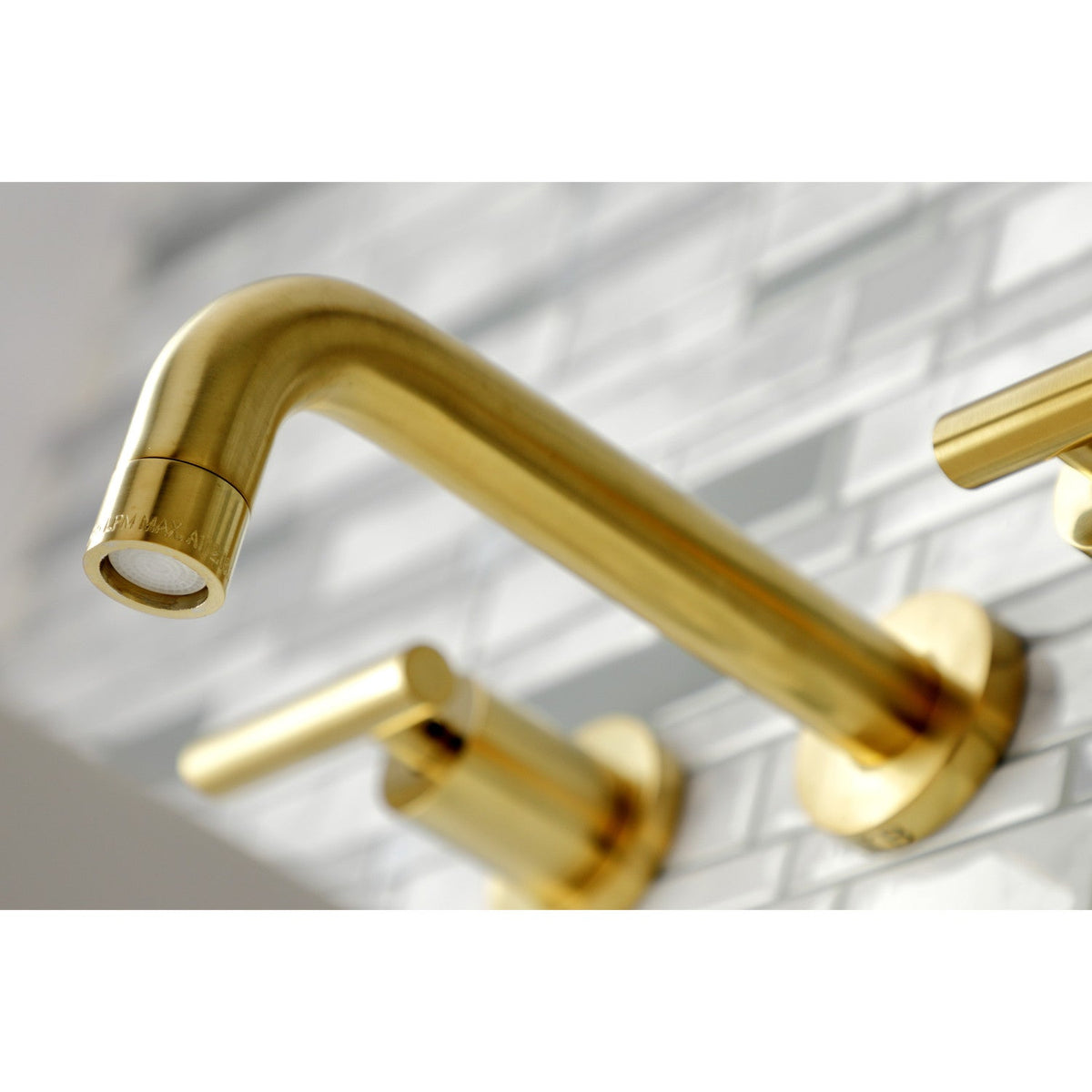 Manhattan Double-Handle Wall Mount Bathroom Faucet in Brushed Brass