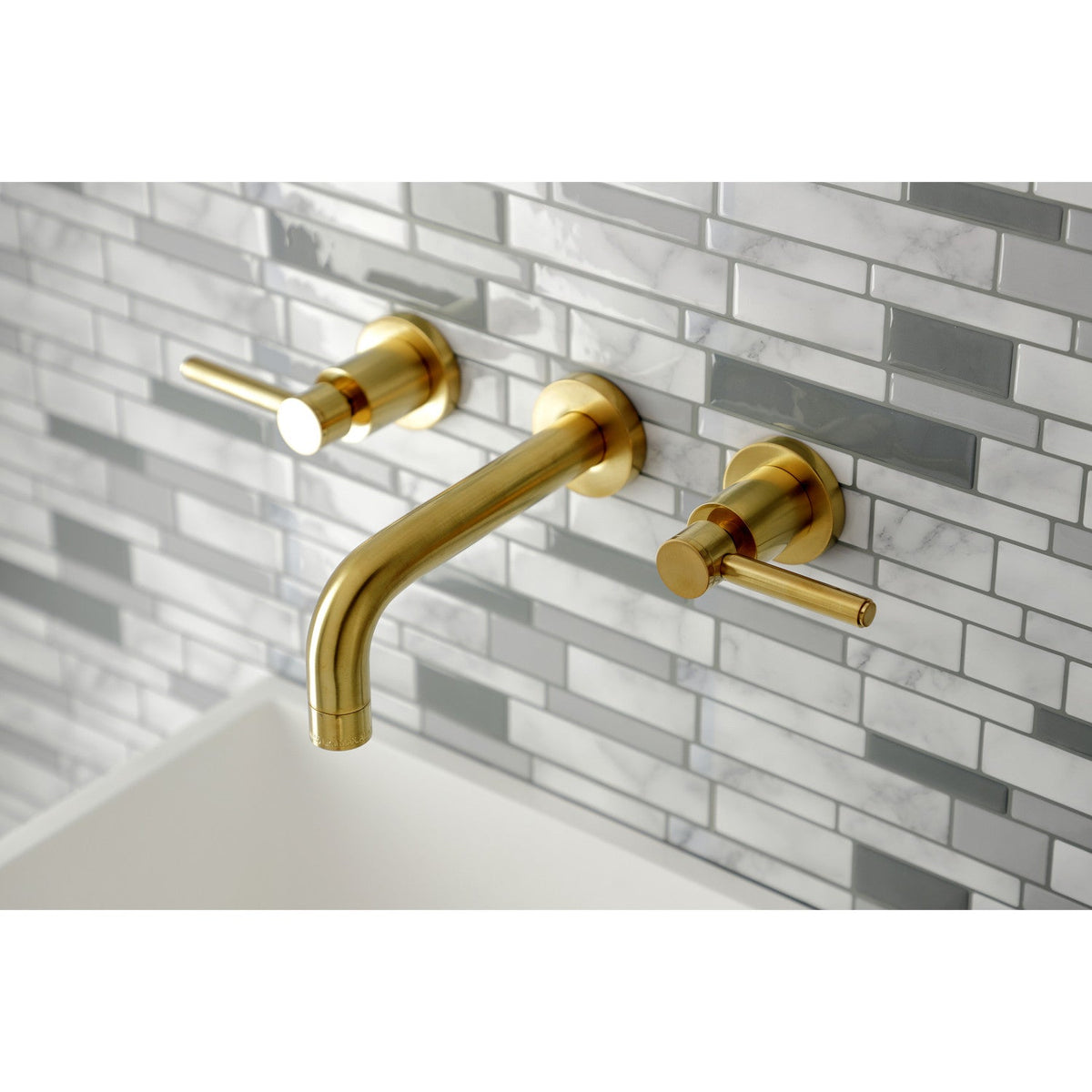 Concord Double-Handle Wall Mount Bathroom Faucet in Brushed Brass