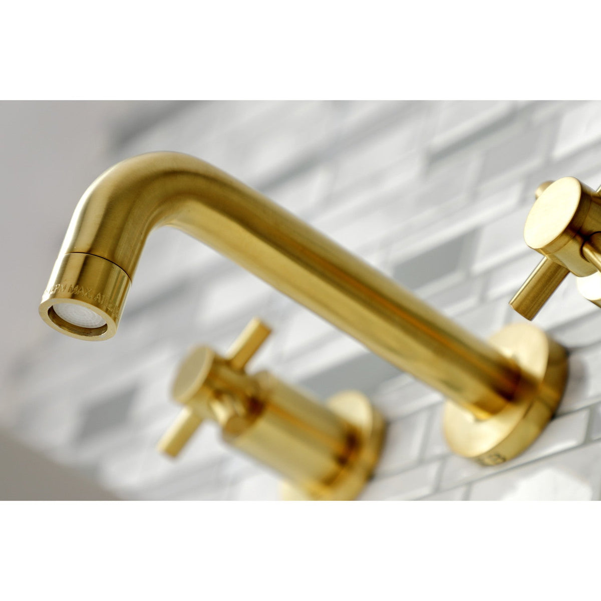 Concord Double-Handle Wall Mount Bathroom Faucet in Brushed Brass