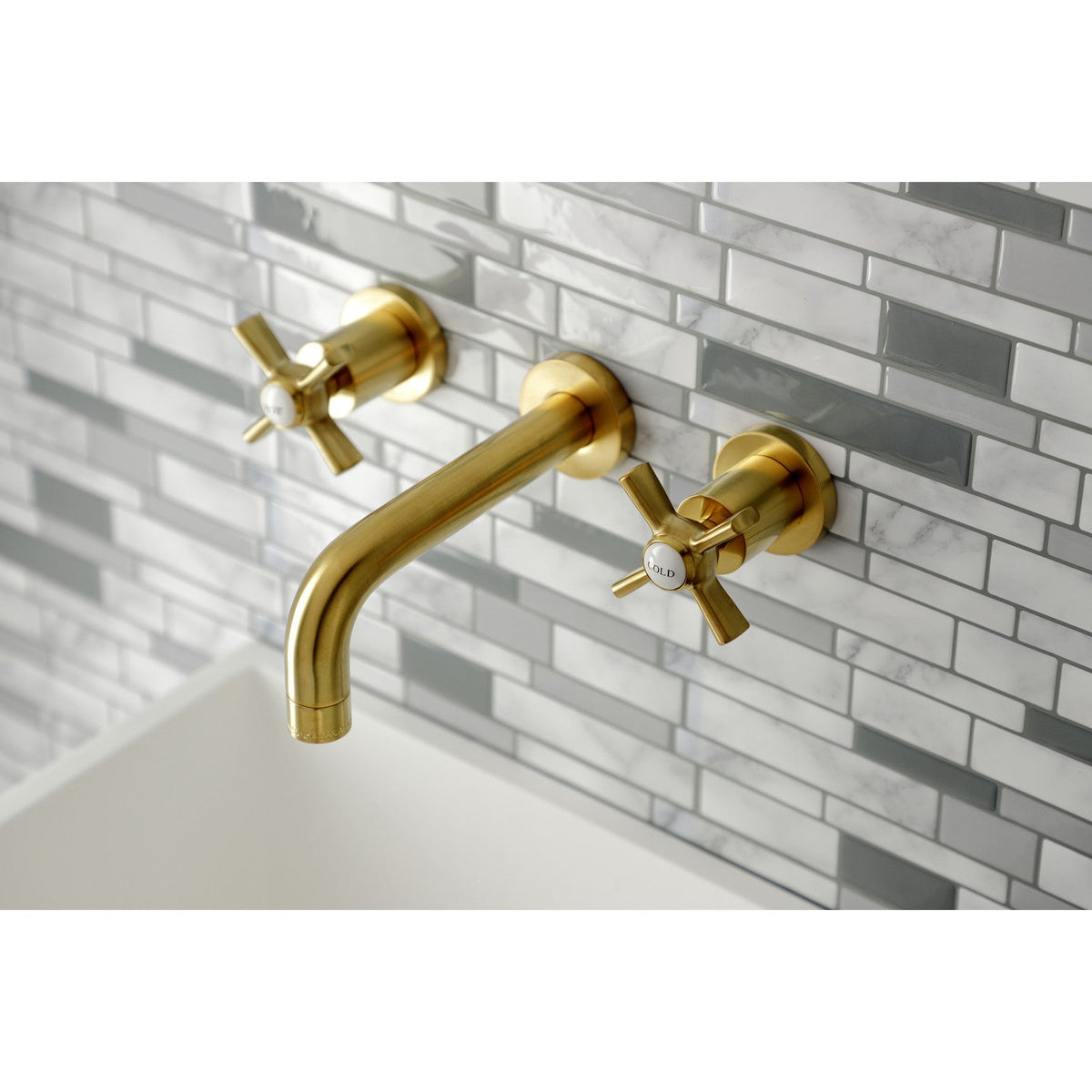 Millennium Double-Handle Wall Mount Bathroom Faucet in Brushed Brass