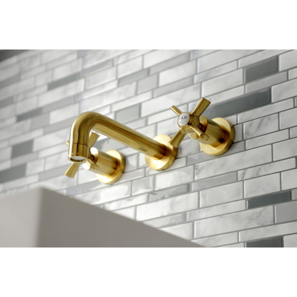 Millennium Double-Handle Wall Mount Bathroom Faucet in Brushed Brass
