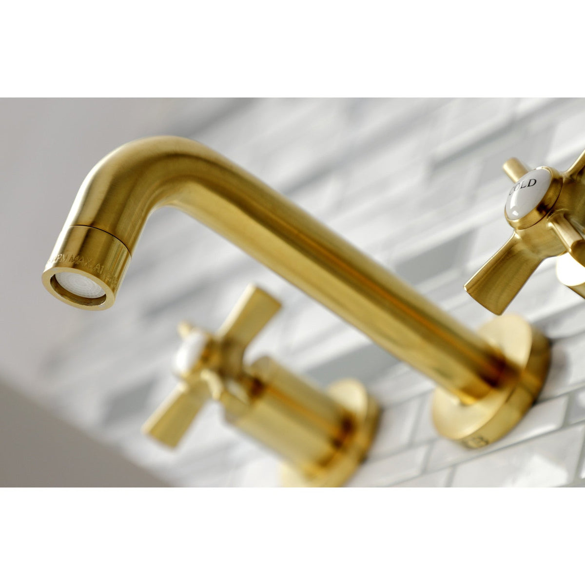 Millennium Double-Handle Wall Mount Bathroom Faucet in Brushed Brass