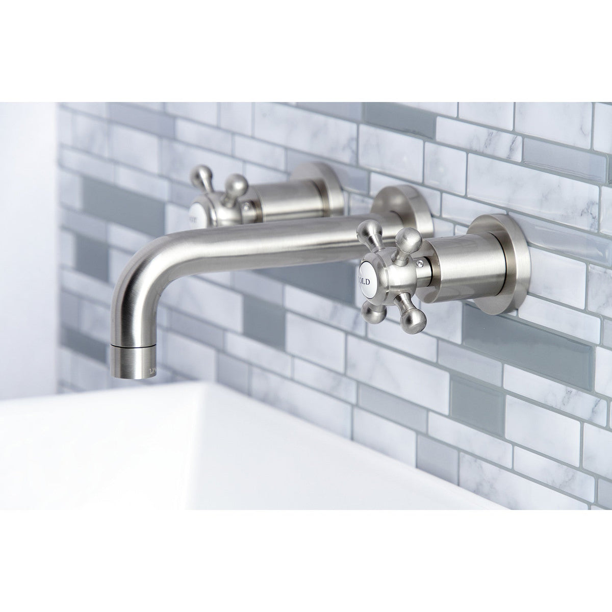 Metropolitan Double-Handle Wall Mount Bathroom Faucet in Brushed Nickel