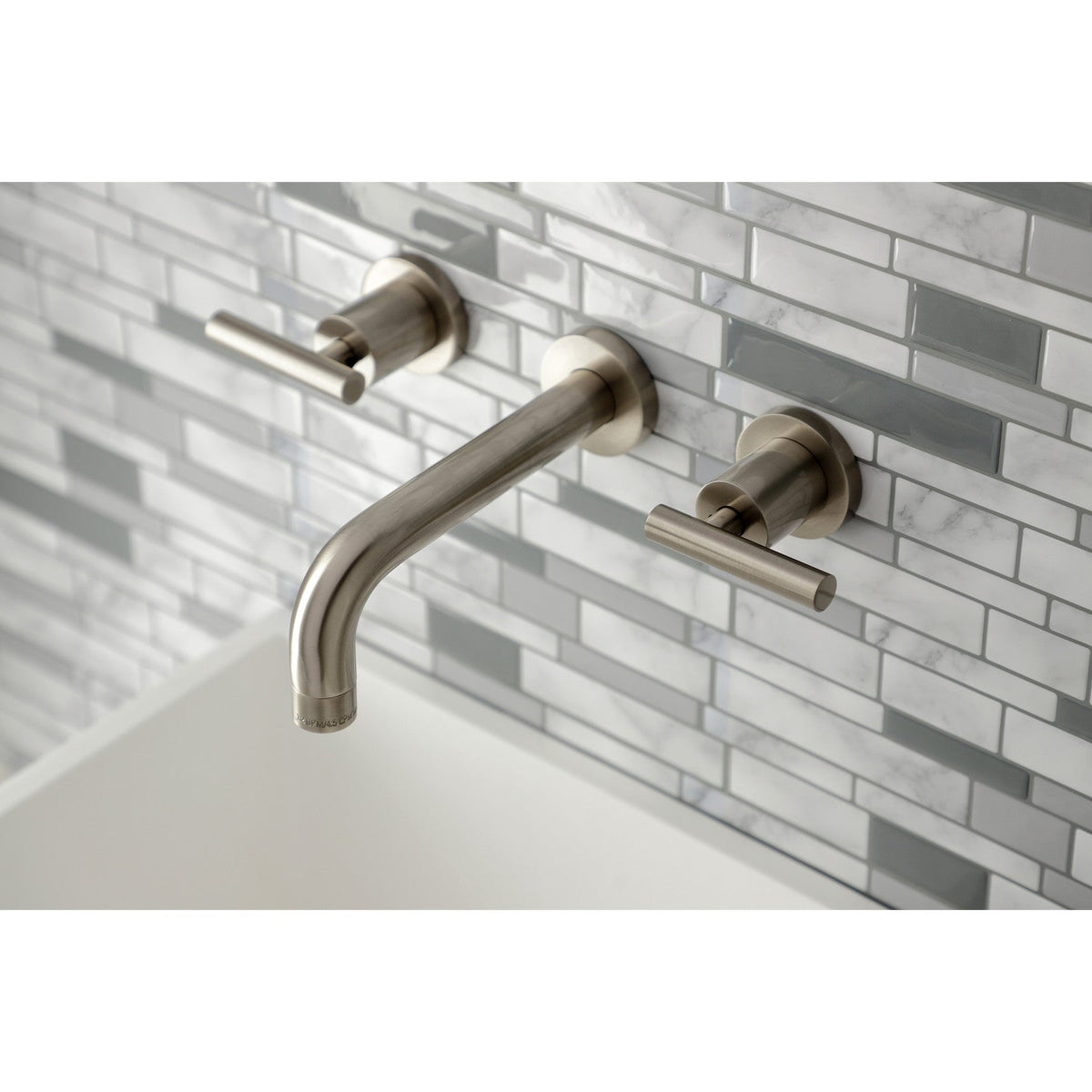 Manhattan Double-Handle Wall Mount Bathroom Faucet in Brushed Nickel