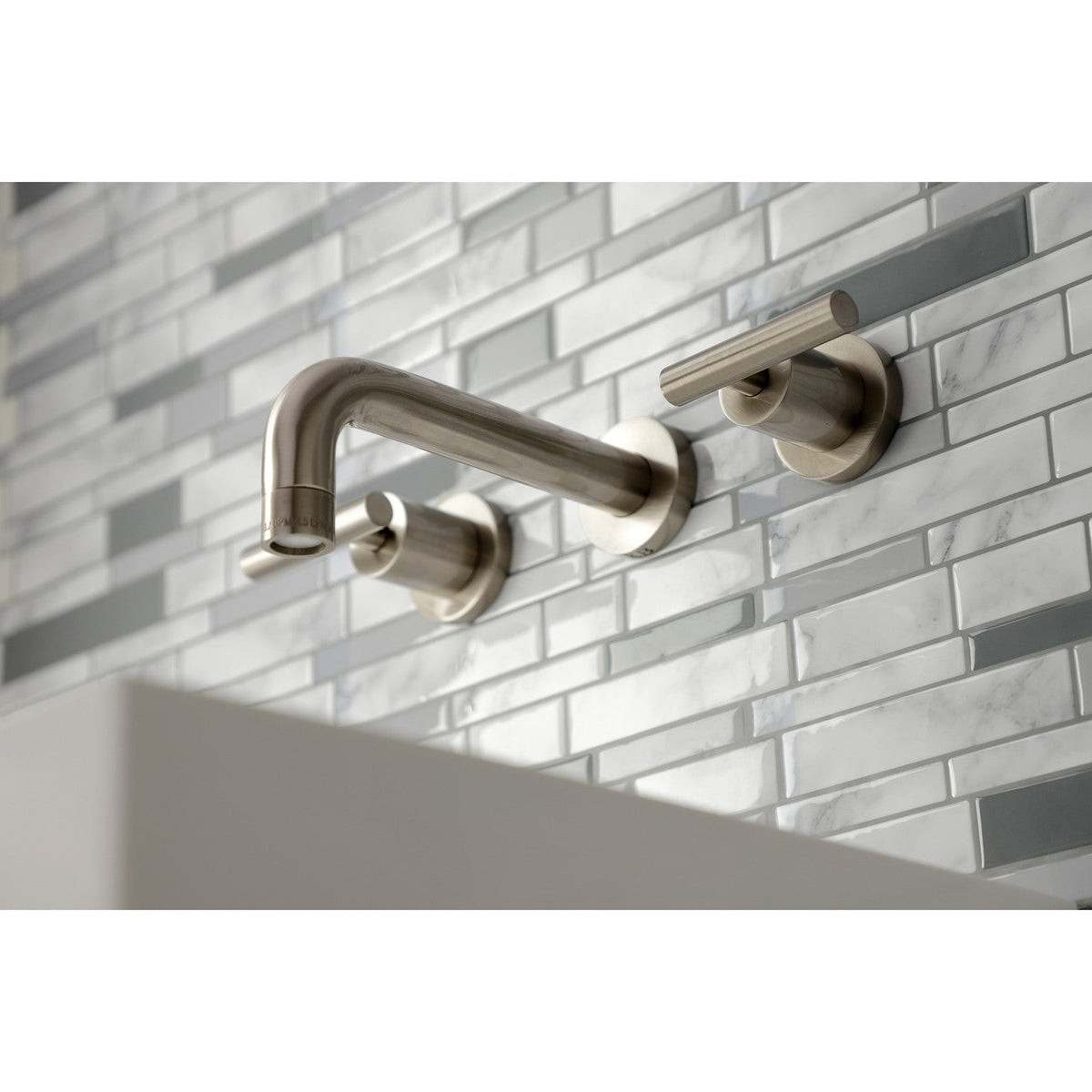 Manhattan Double-Handle Wall Mount Bathroom Faucet in Brushed Nickel