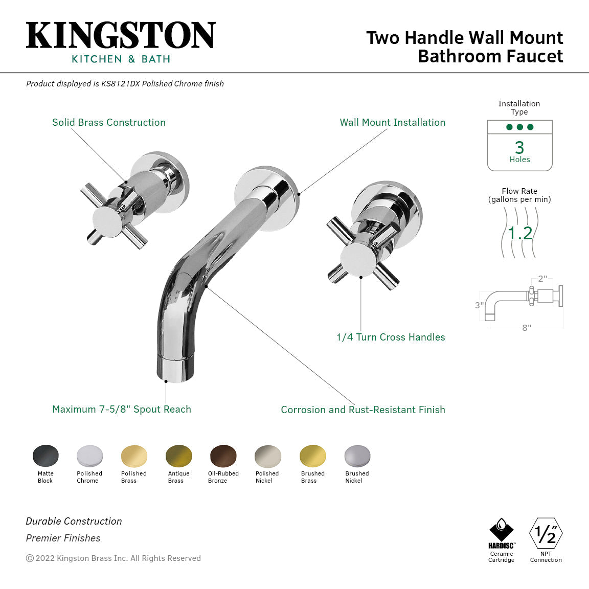 Concord Double-Handle Wall Mount Bathroom Faucet in Brushed Nickel