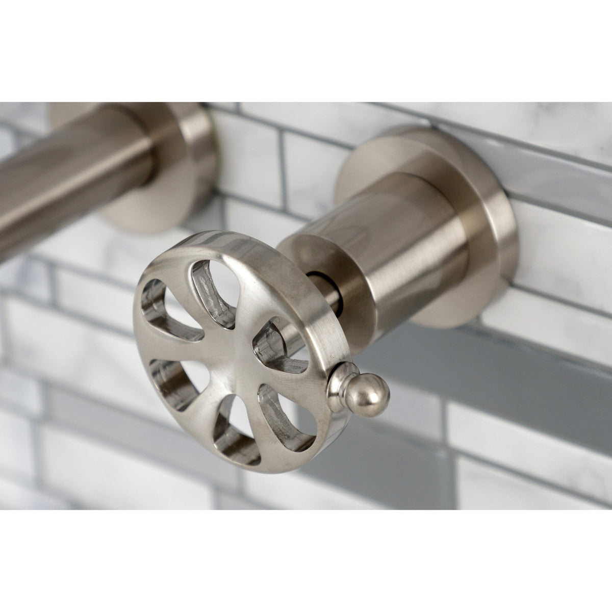 Belknap Double-Handle Wall Mount Bathroom Faucet in Brushed Nickel