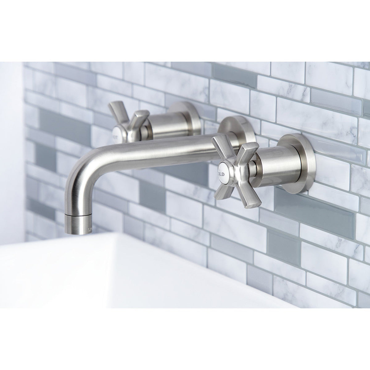 Millennium Double-Handle Wall Mount Bathroom Faucet in Brushed Nickel