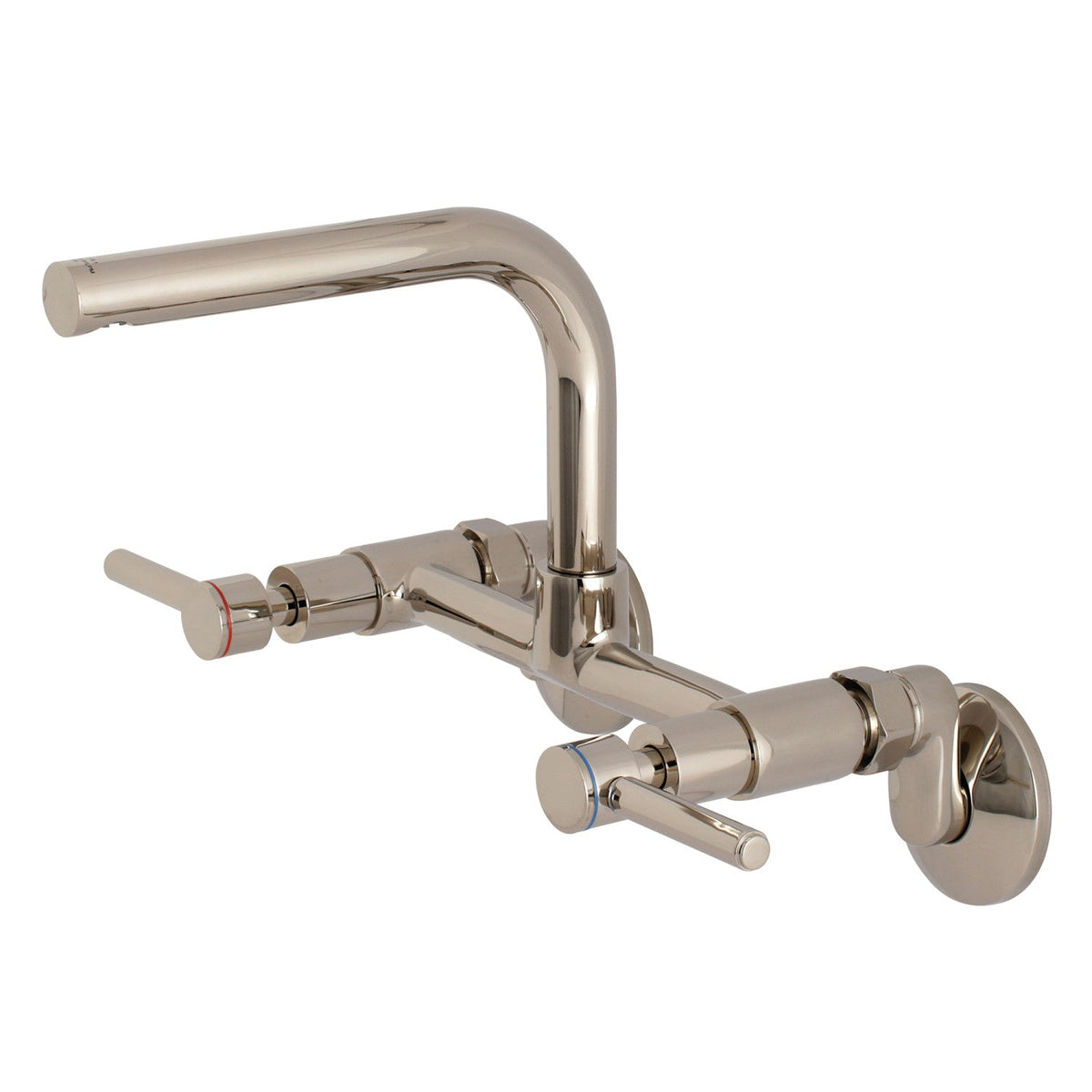 Concord Double-Handle Wall-Mount Bridge Kitchen Faucet in Polished Nickel