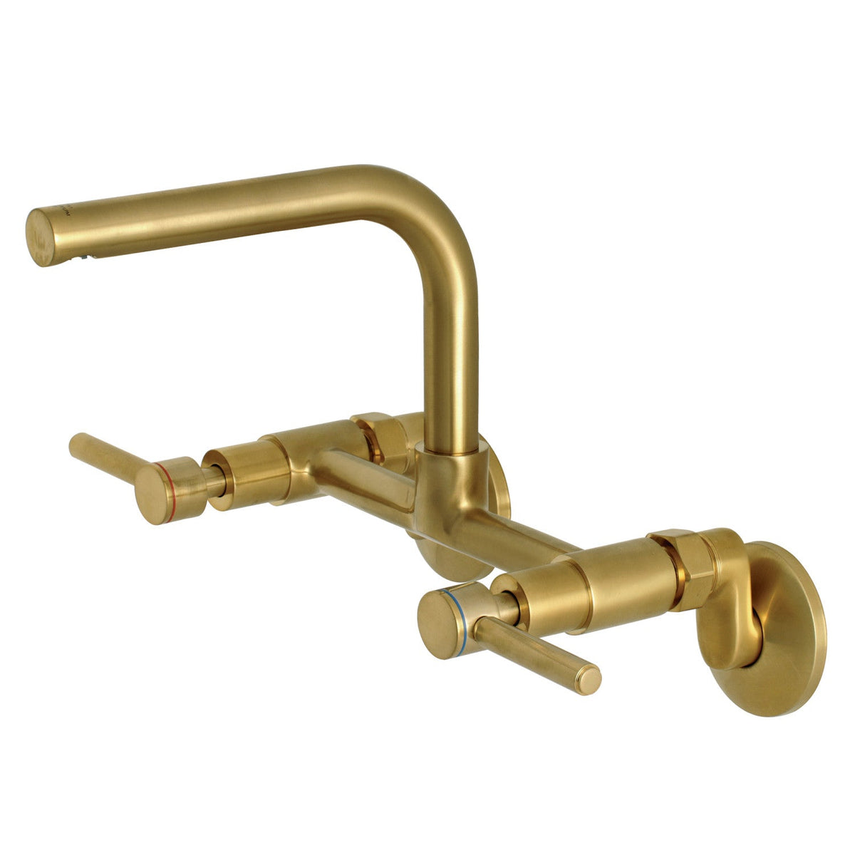 Concord Double-Handle Wall-Mount Bridge Kitchen Faucet in Brushed Brass