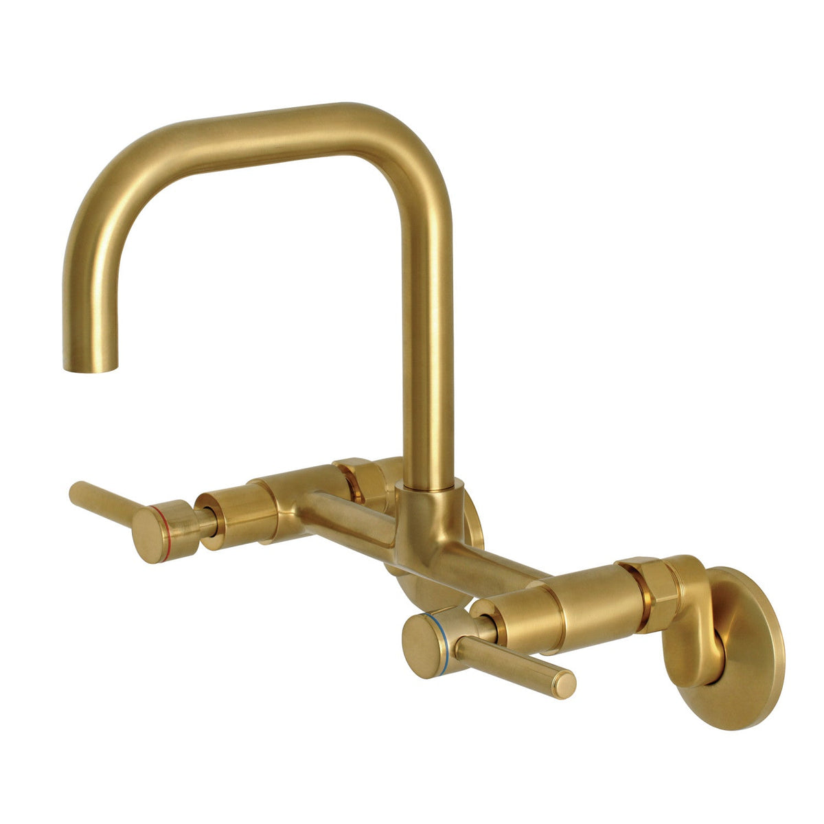 Concord Double-Handle Wall-Mount Bridge Kitchen Faucet in Brushed Brass