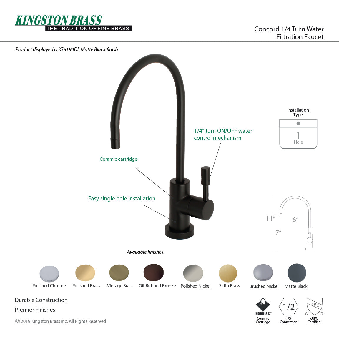 Concord Single-Handle Water Filtration Faucet in Polished Brass