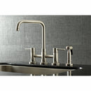 Kingston Brass Concord Bridge Kitchen Faucet with Brass Side Sprayer, Brushed Nickel (KS8288DLBS)